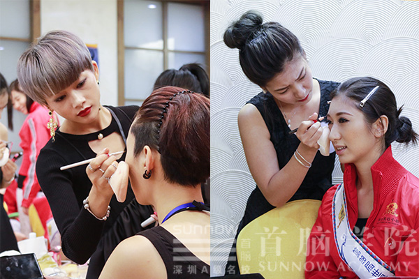 首腦化妝學(xué)校化妝師為世界模特小姐化妝
