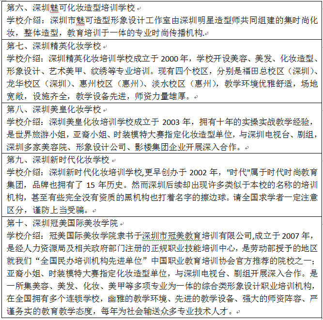 深圳化妝學校排名前十